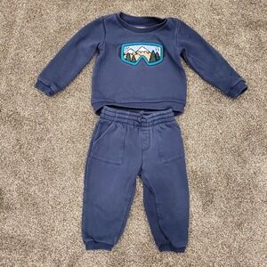 Stitch & Stone Kids Navy Blue Mountain Goggle Patch Sweatshirt Jogger Set 2T